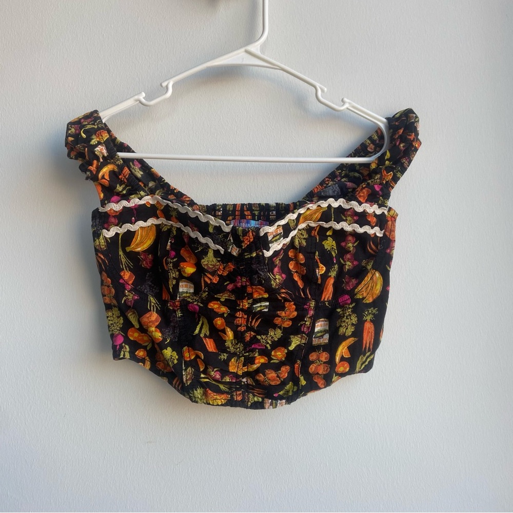 Urban Outfitters Crop Top White Detailing Fruit Pattern